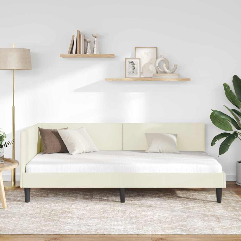 Sarokágy keret fejtámlával Krém 90 cm x 190 cm Bársony