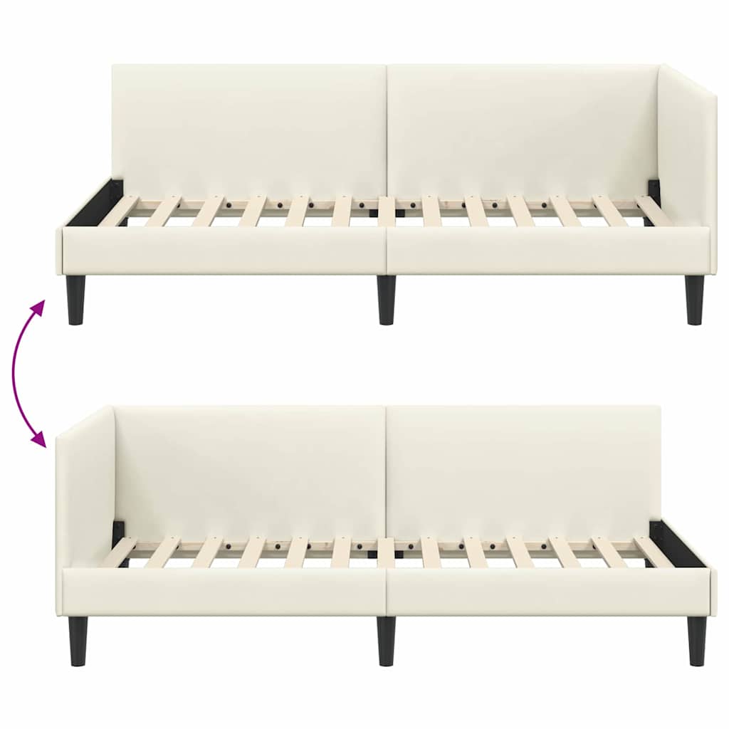 Sarokágy keret fejtámlával Krém 90 cm x 190 cm Bársony