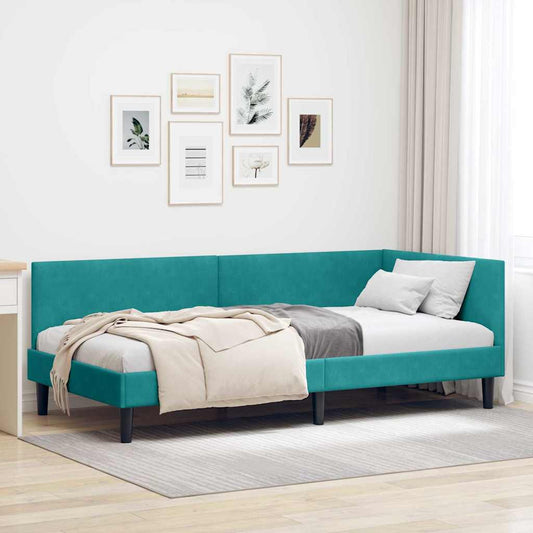 Sarokágy keret fejtámlával Türkiz 90 cm x 190 cm Bársony