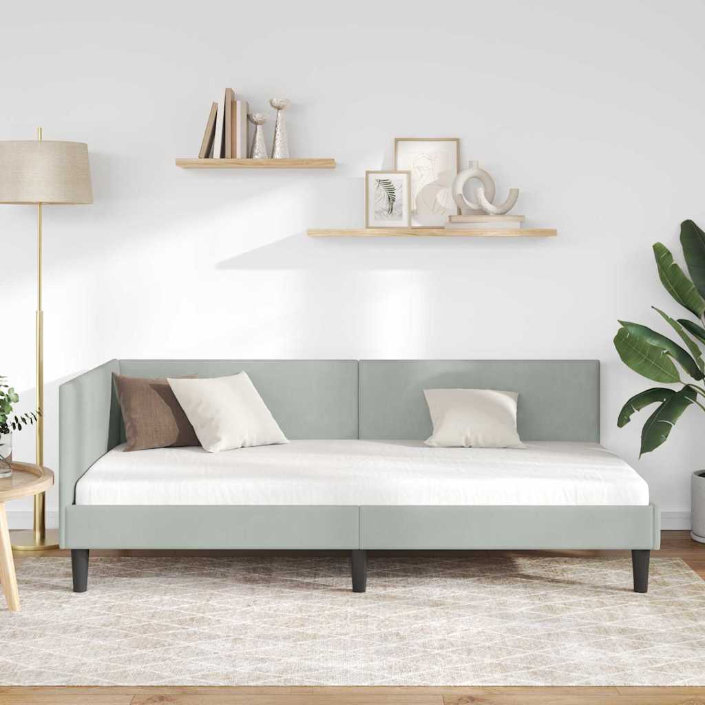 Sarokágy keret fejtámlával Világosszürke 90 cm x 200 cm Bársony