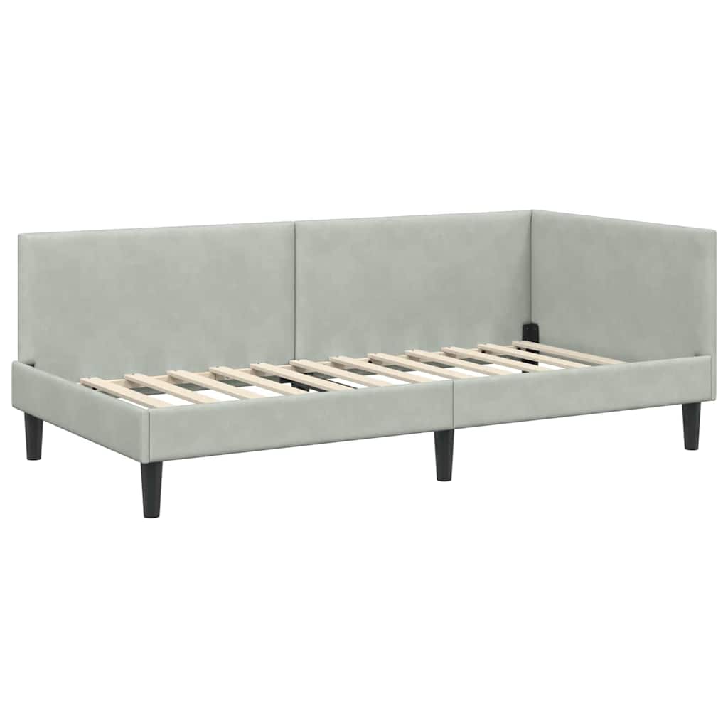 Sarokágy keret fejtámlával Világosszürke 90 cm x 200 cm Bársony