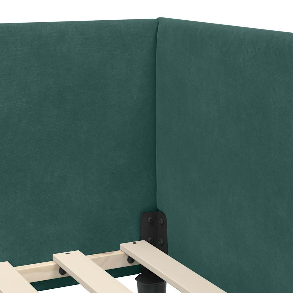 Sarokágy keret fejtámlával Sötétzöld 90 cm x 200 cm Bársony