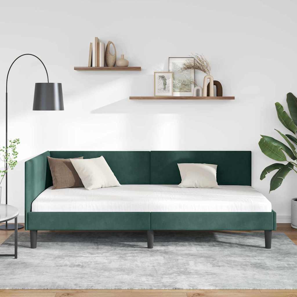 Sarokágy keret fejtámlával Sötétzöld 90 cm x 200 cm Bársony