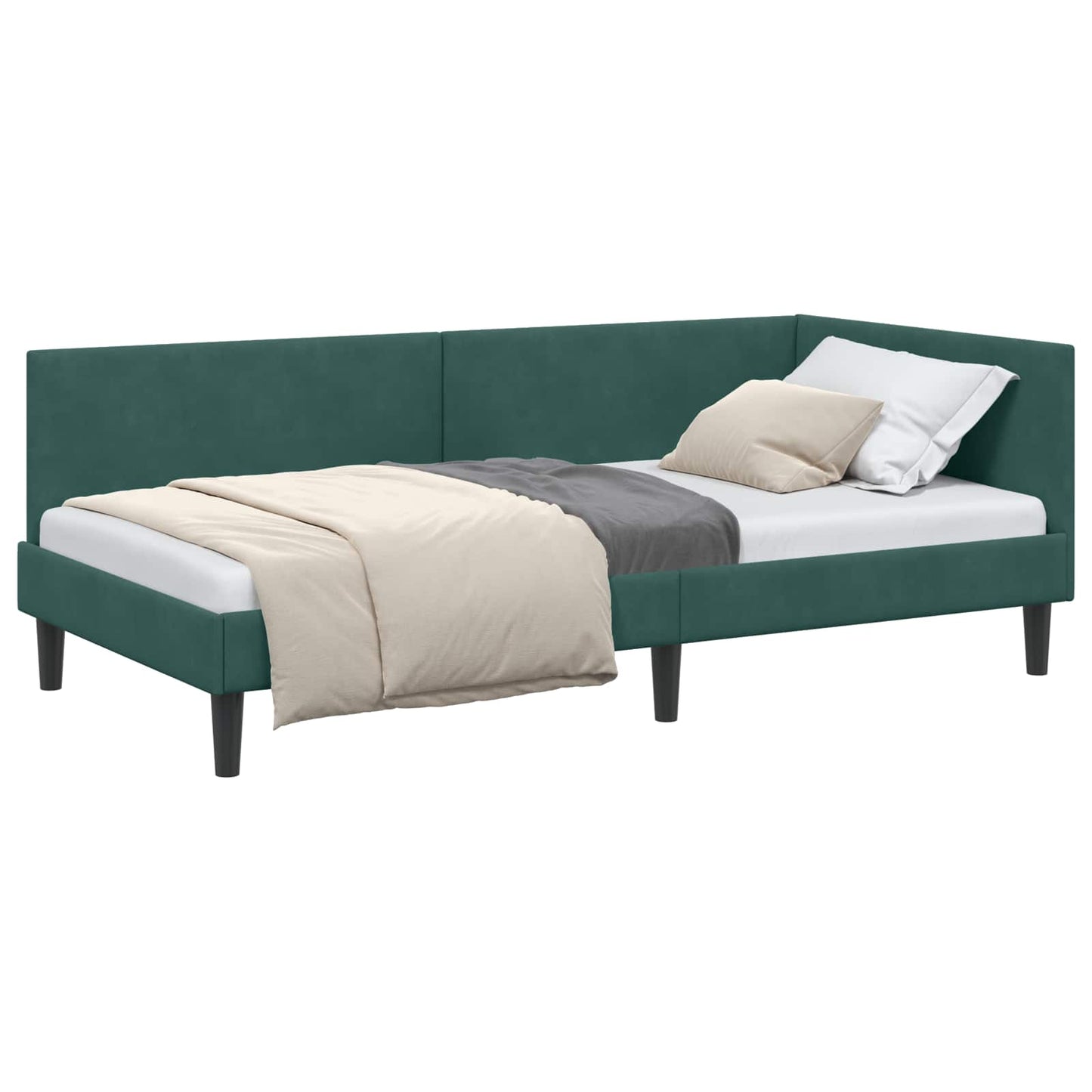 Sarokágy keret fejtámlával Sötétzöld 90 cm x 200 cm Bársony
