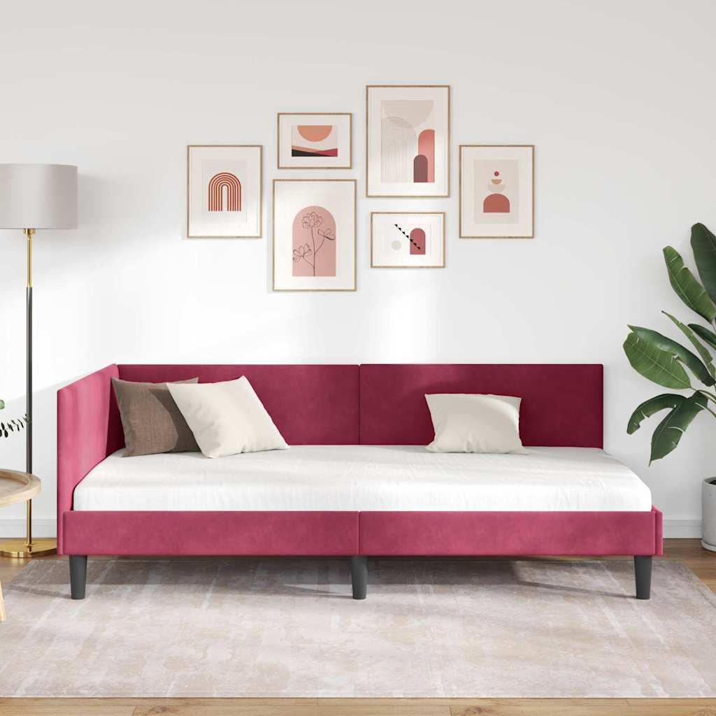 Sarokágy keret fejtámlával Bordó 90 cm x 200 cm Bársony
