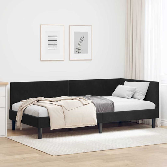 Sarokágy keret fejtámlával Fekete 90 cm x 200 cm Bársony
