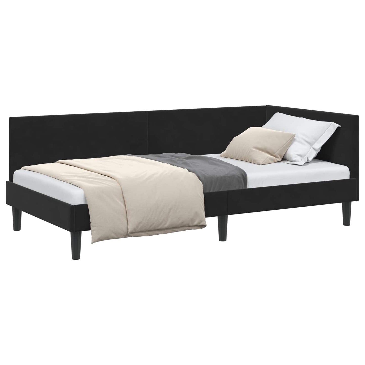 Sarokágy keret fejtámlával Fekete 90 cm x 200 cm Bársony