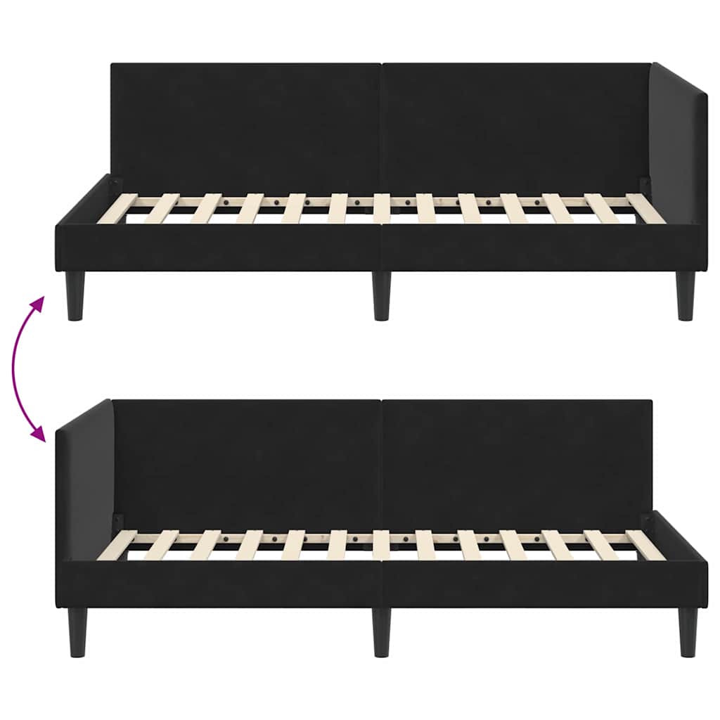 Sarokágy keret fejtámlával Fekete 90 cm x 200 cm Bársony