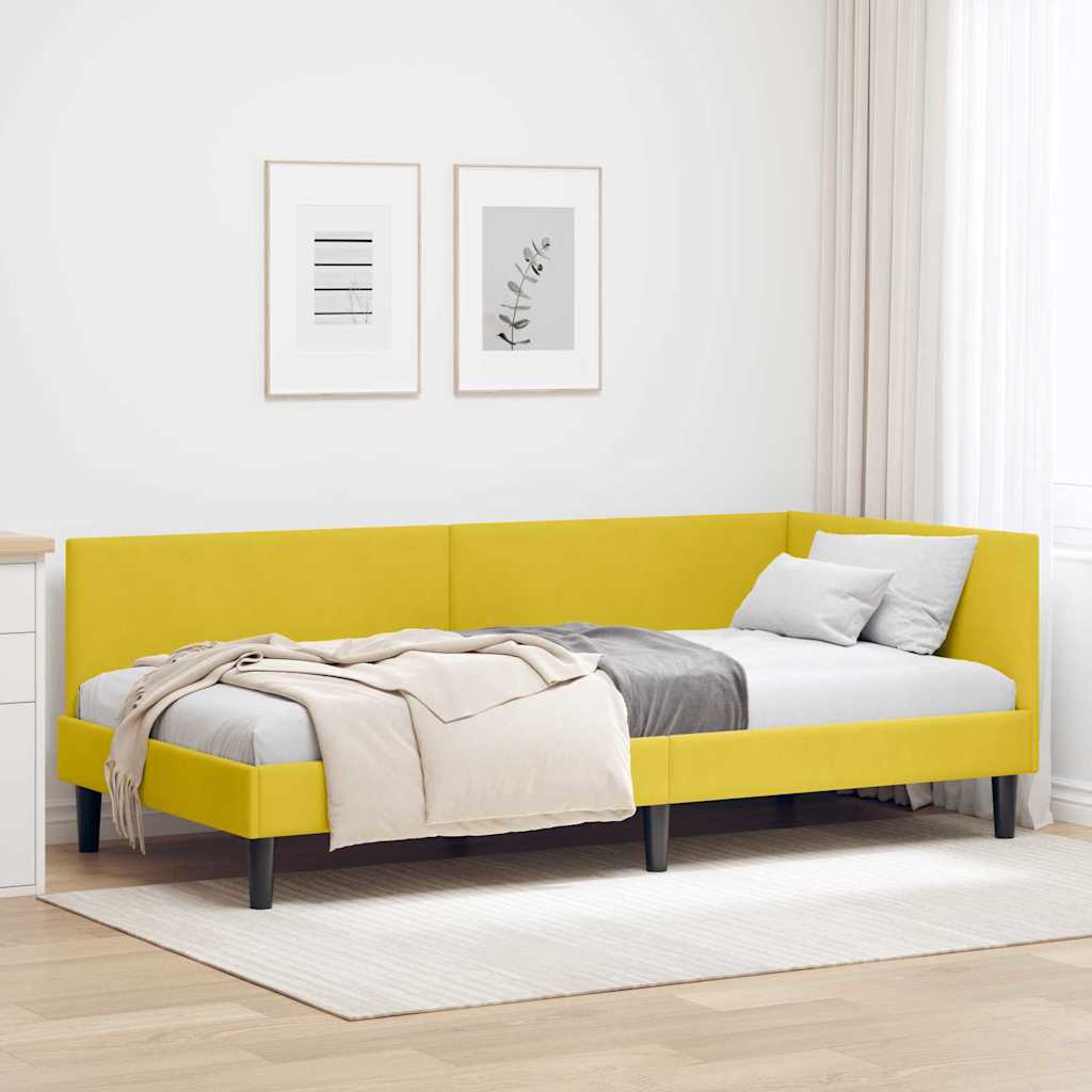 Sarokágy keret fejtámlával Sárga 90 cm x 200 cm Bársony