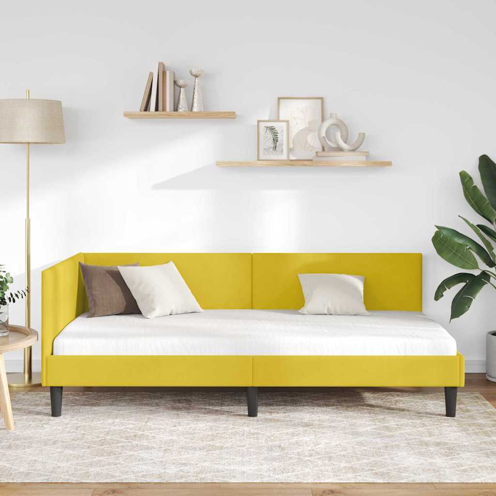 Sarokágy keret fejtámlával Sárga 90 cm x 200 cm Bársony