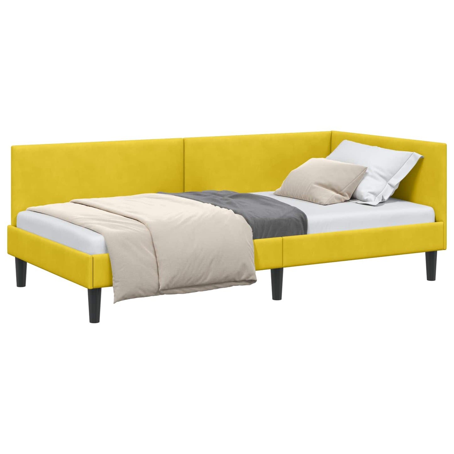 Sarokágy keret fejtámlával Sárga 90 cm x 200 cm Bársony