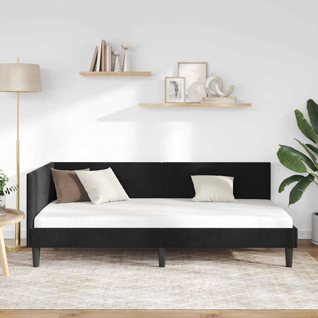 Sarokágy keret fejtámlával Fekete 100 cm x 200 cm Bársony