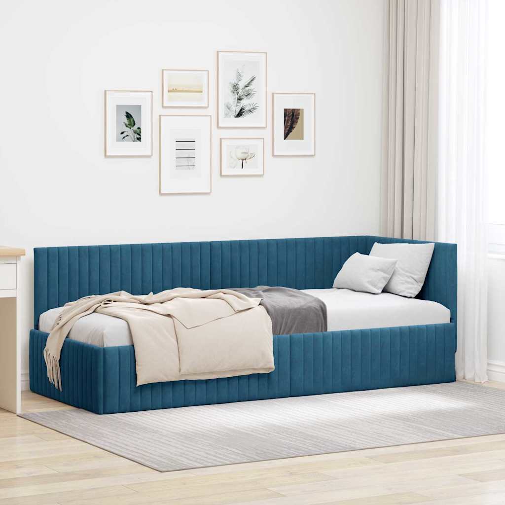 Sarokágy keret fejtámlával Kék 80 cm x 200 cm Bársony