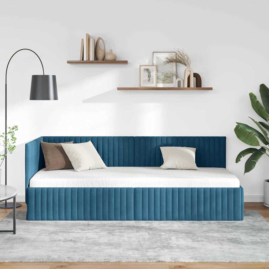 Sarokágy keret fejtámlával Kék 80 cm x 200 cm Bársony
