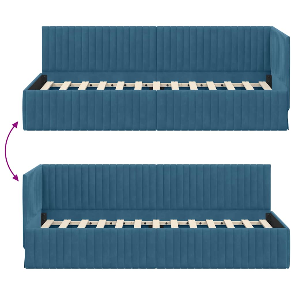 Sarokágy keret fejtámlával Kék 80 cm x 200 cm Bársony