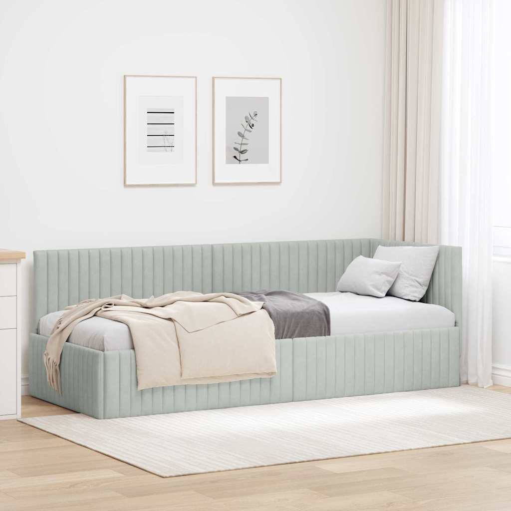 Sarokágy keret fejtámlával Világosszürke 80 cm x 200 cm Bársony