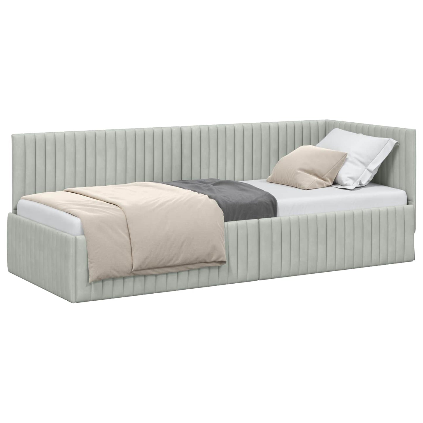 Sarokágy keret fejtámlával Világosszürke 80 cm x 200 cm Bársony