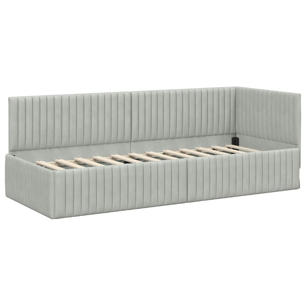 Sarokágy keret fejtámlával Világosszürke 80 cm x 200 cm Bársony