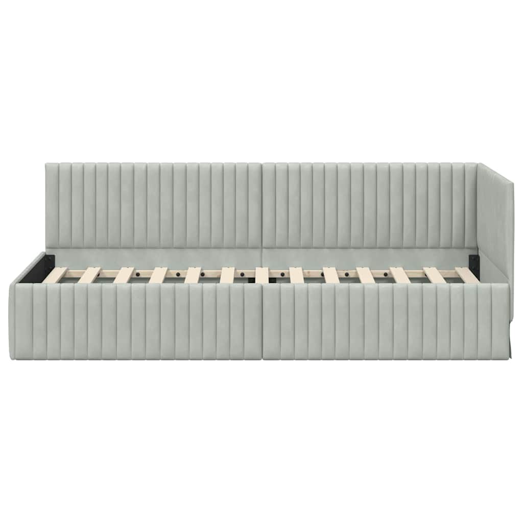 Sarokágy keret fejtámlával Világosszürke 80 cm x 200 cm Bársony