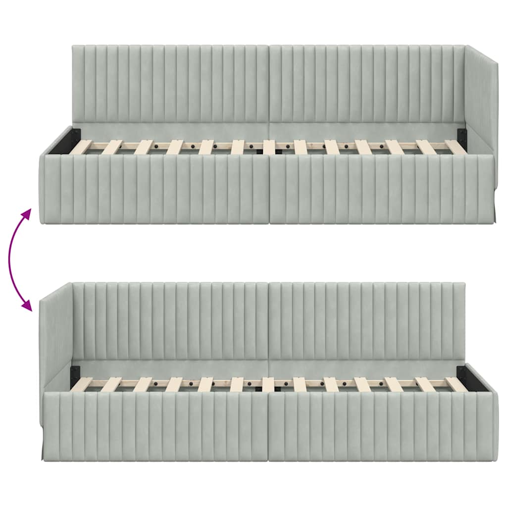 Sarokágy keret fejtámlával Világosszürke 80 cm x 200 cm Bársony