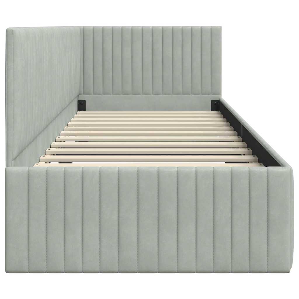 Sarokágy keret fejtámlával Világosszürke 80 cm x 200 cm Bársony