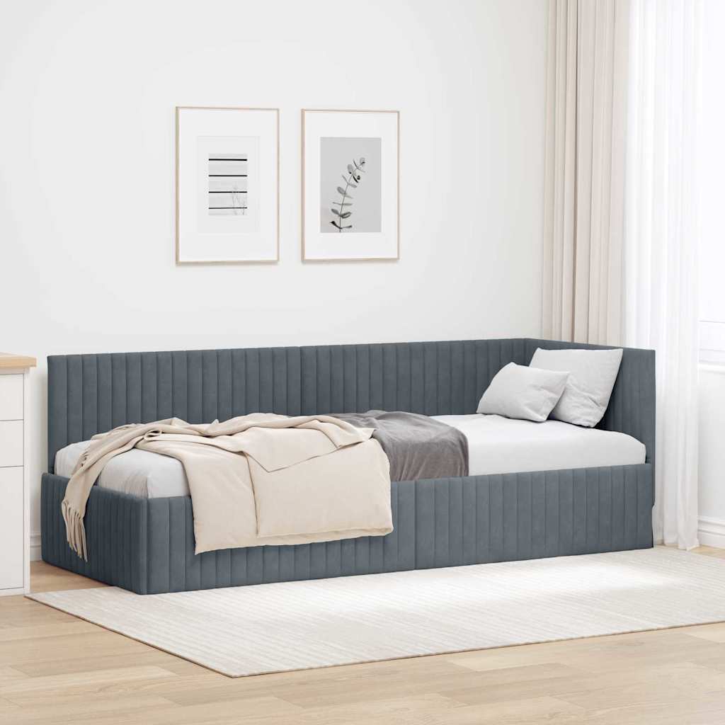Sarokágy keret fejtámlával Sötétszürke 80 cm x 200 cm Bársony