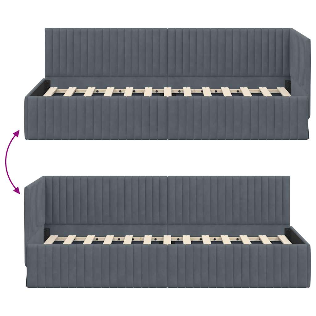 Sarokágy keret fejtámlával Sötétszürke 80 cm x 200 cm Bársony