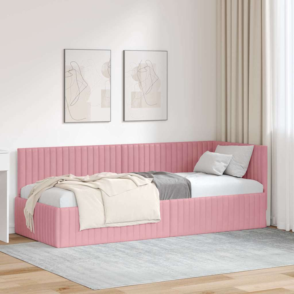 Sarokágy keret fejtámlával Rózsaszín 80 cm x 200 cm Bársony