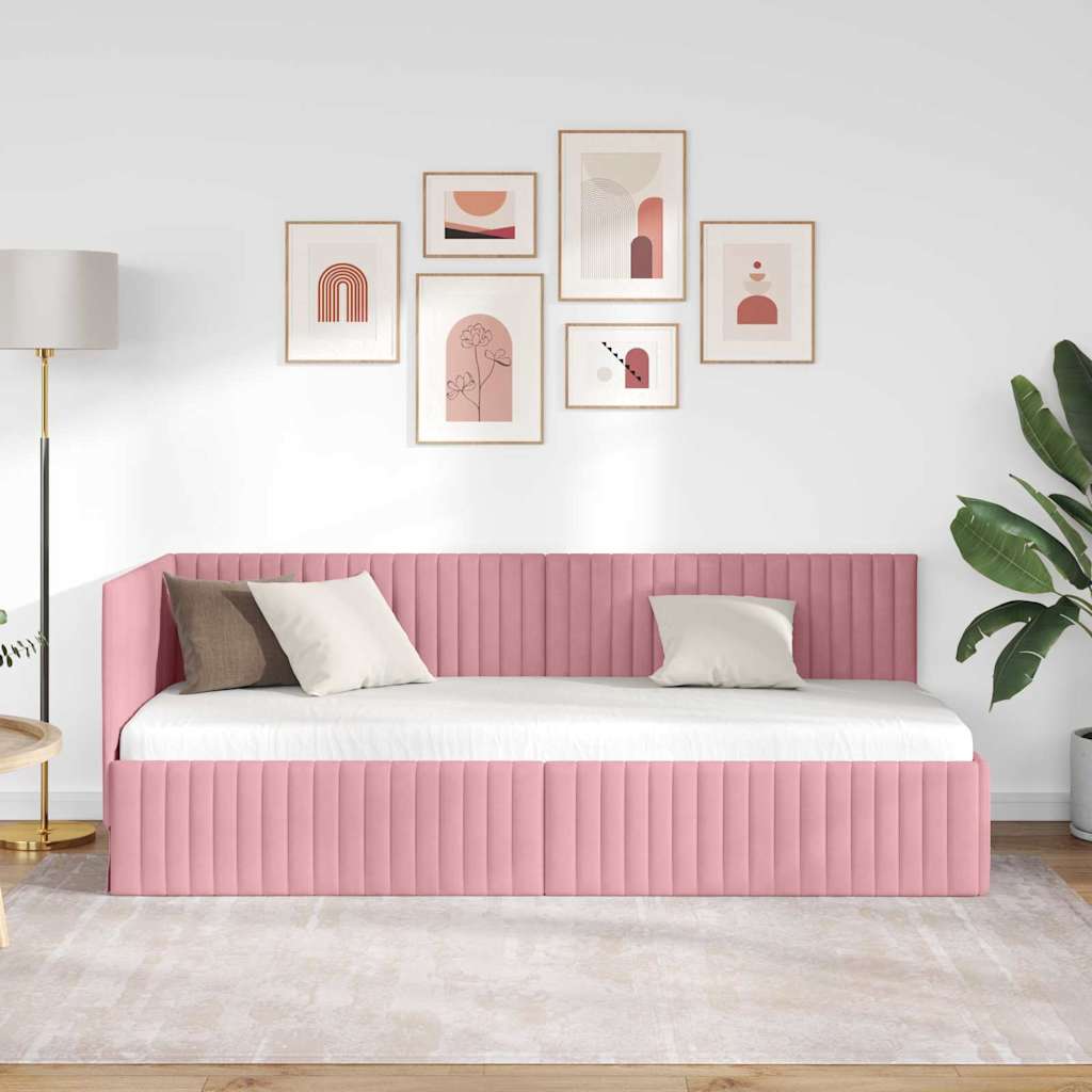Sarokágy keret fejtámlával Rózsaszín 80 cm x 200 cm Bársony