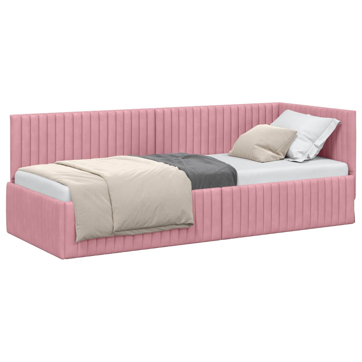 Sarokágy keret fejtámlával Rózsaszín 80 cm x 200 cm Bársony