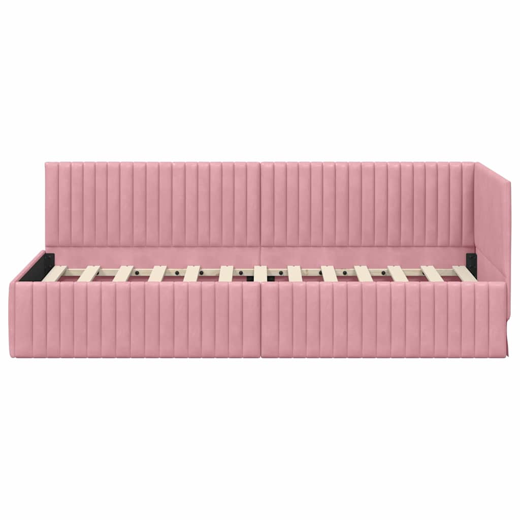 Sarokágy keret fejtámlával Rózsaszín 80 cm x 200 cm Bársony