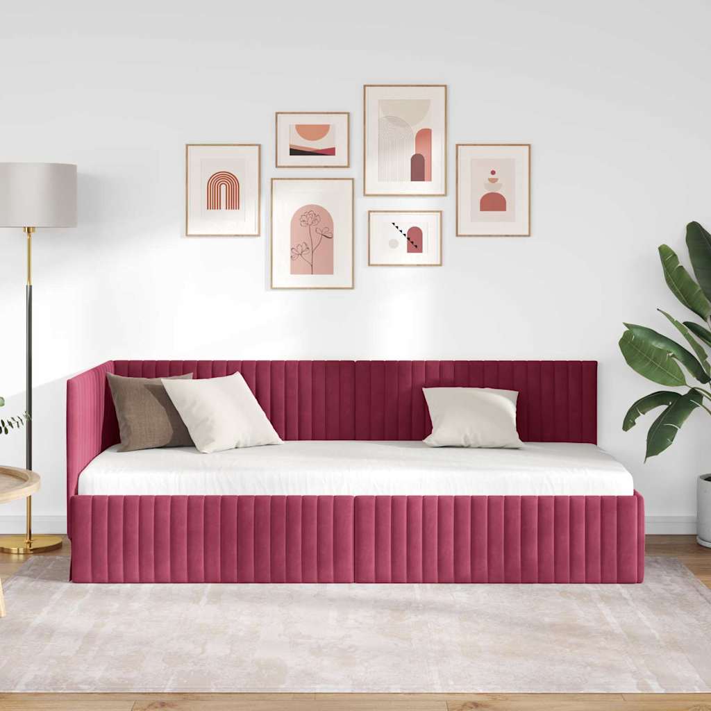 Sarokágy keret fejtámlával Bordó 80 cm x 200 cm Bársony
