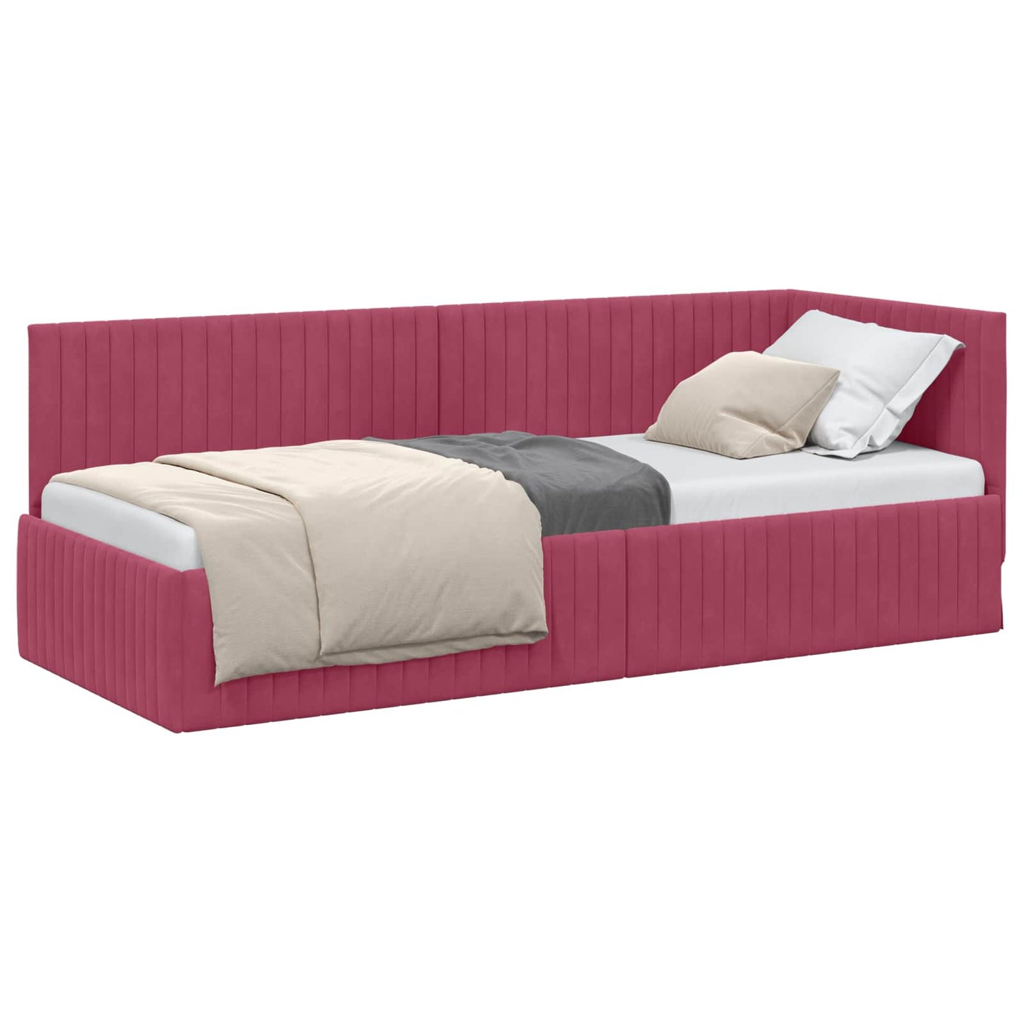Sarokágy keret fejtámlával Bordó 80 cm x 200 cm Bársony