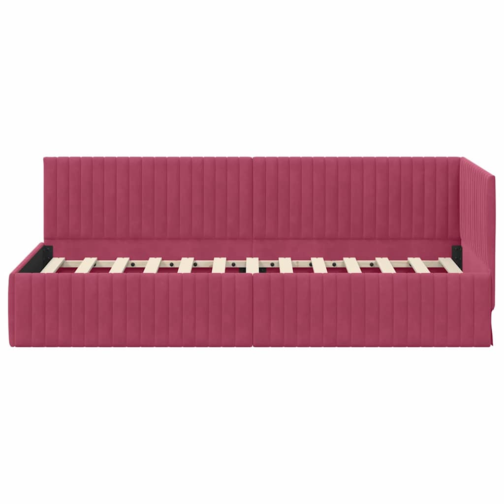 Sarokágy keret fejtámlával Bordó 80 cm x 200 cm Bársony