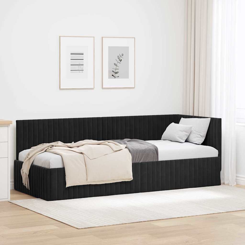 Sarokágy keret fejtámlával Fekete 80 cm x 200 cm Bársony