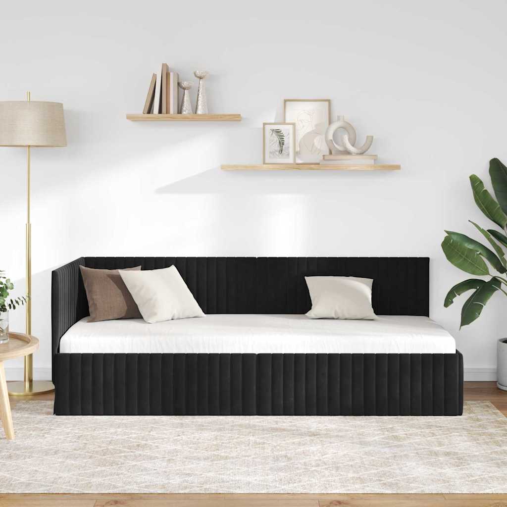 Sarokágy keret fejtámlával Fekete 80 cm x 200 cm Bársony