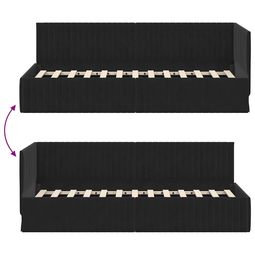Sarokágy keret fejtámlával Fekete 80 cm x 200 cm Bársony