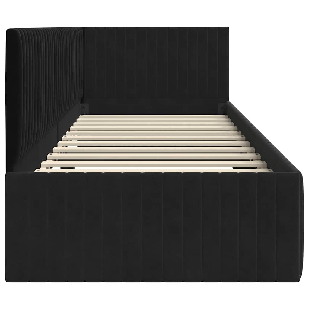 Sarokágy keret fejtámlával Fekete 80 cm x 200 cm Bársony