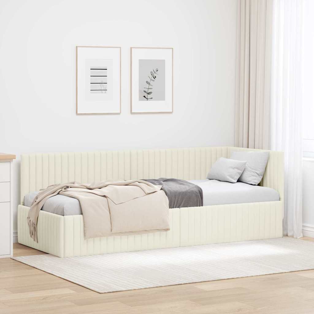 Sarokágy keret fejtámlával Krém 80 cm x 200 cm Bársony