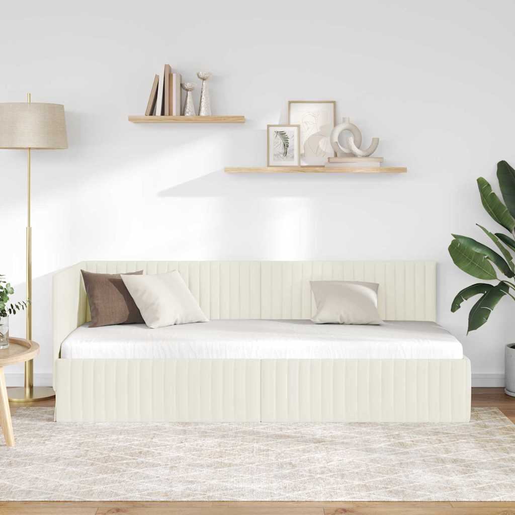 Sarokágy keret fejtámlával Krém 80 cm x 200 cm Bársony