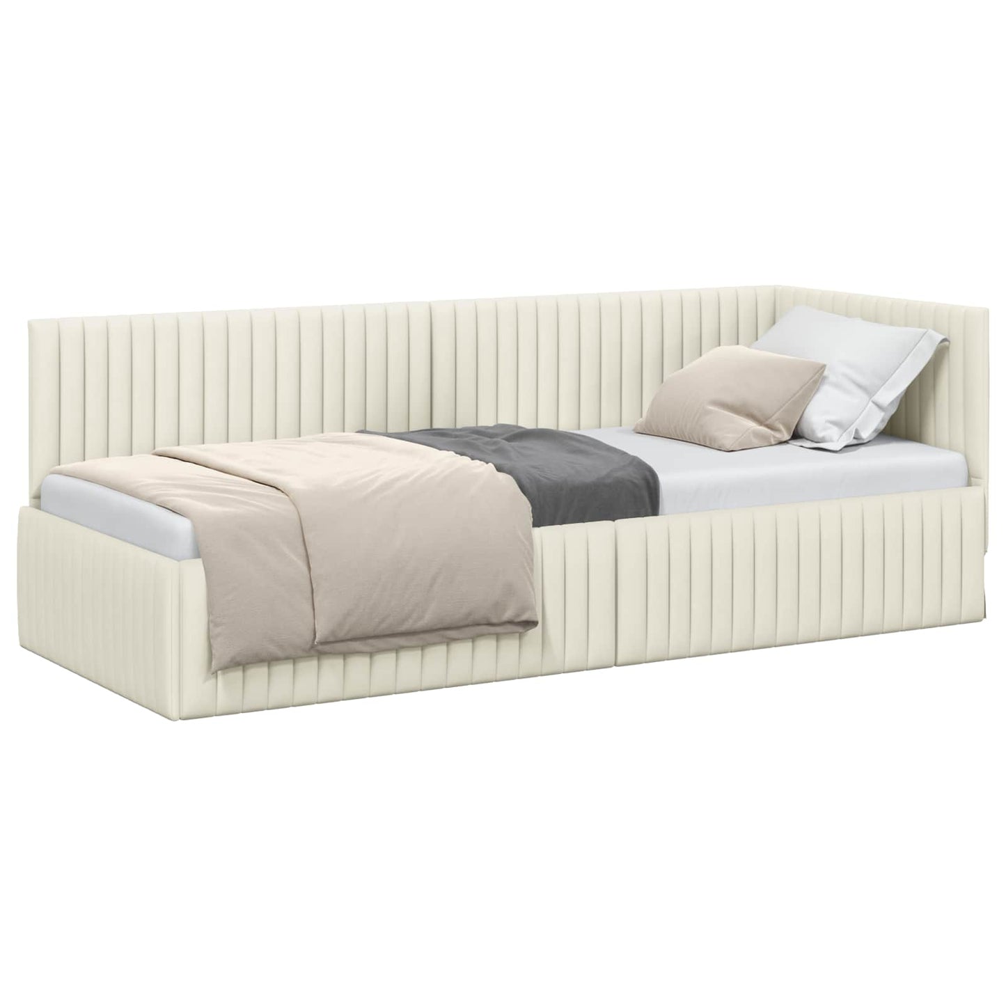Sarokágy keret fejtámlával Krém 80 cm x 200 cm Bársony