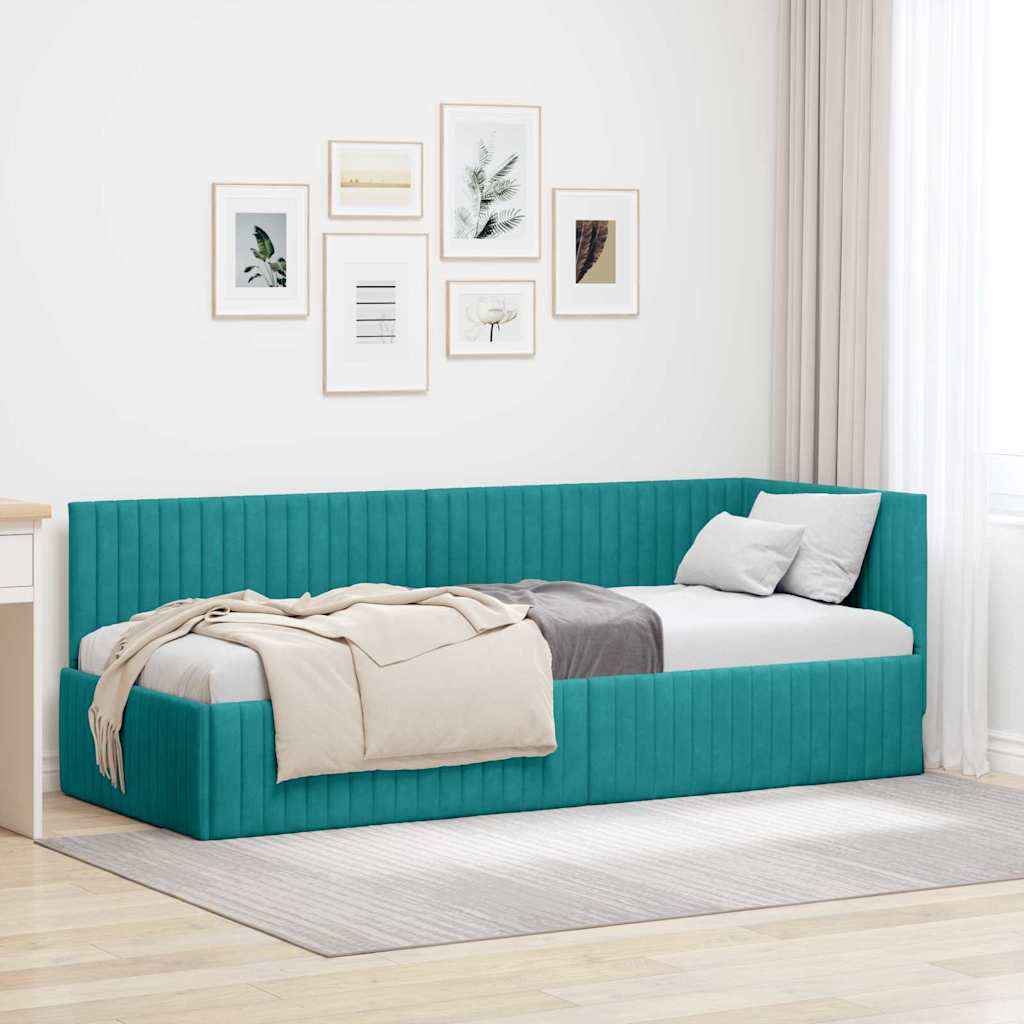 Sarokágy keret fejtámlával Türkiz 80 cm x 200 cm Bársony