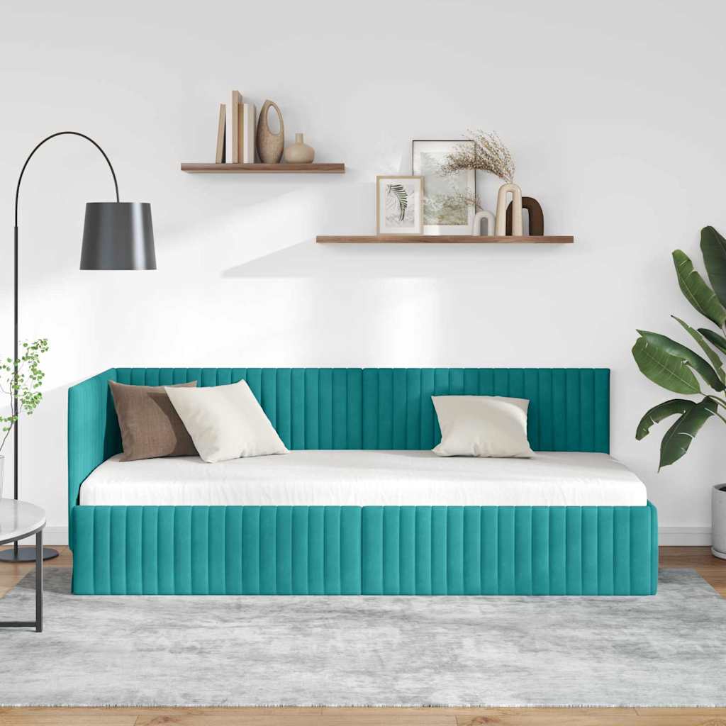 Sarokágy keret fejtámlával Türkiz 80 cm x 200 cm Bársony