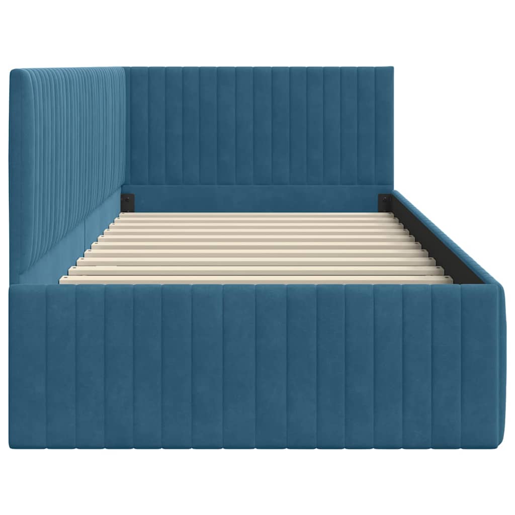 Sarokágy keret fejtámlával Kék 90 cm x 190 cm Bársony