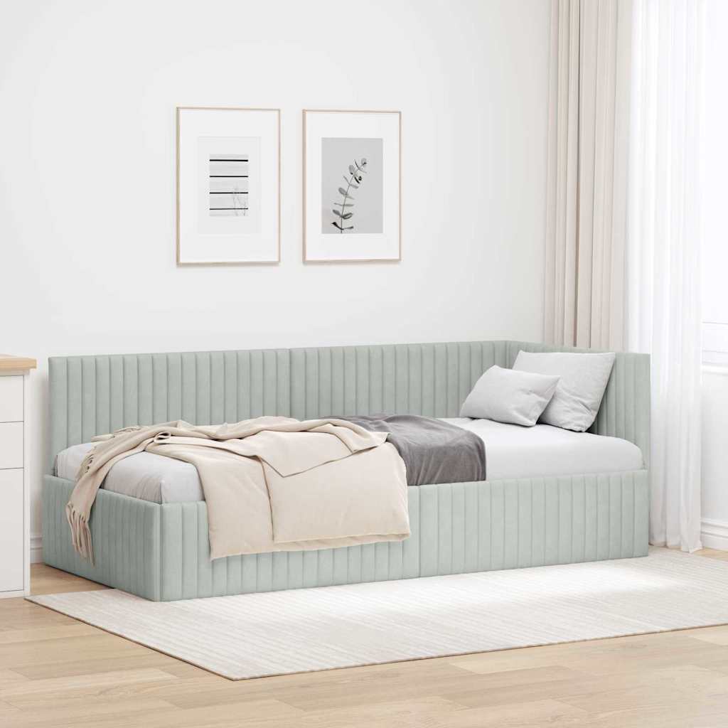 Sarokágy keret fejtámlával Világosszürke 90 cm x 190 cm Bársony