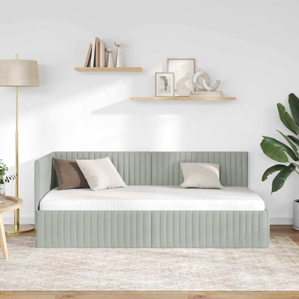 Sarokágy keret fejtámlával Világosszürke 90 cm x 190 cm Bársony