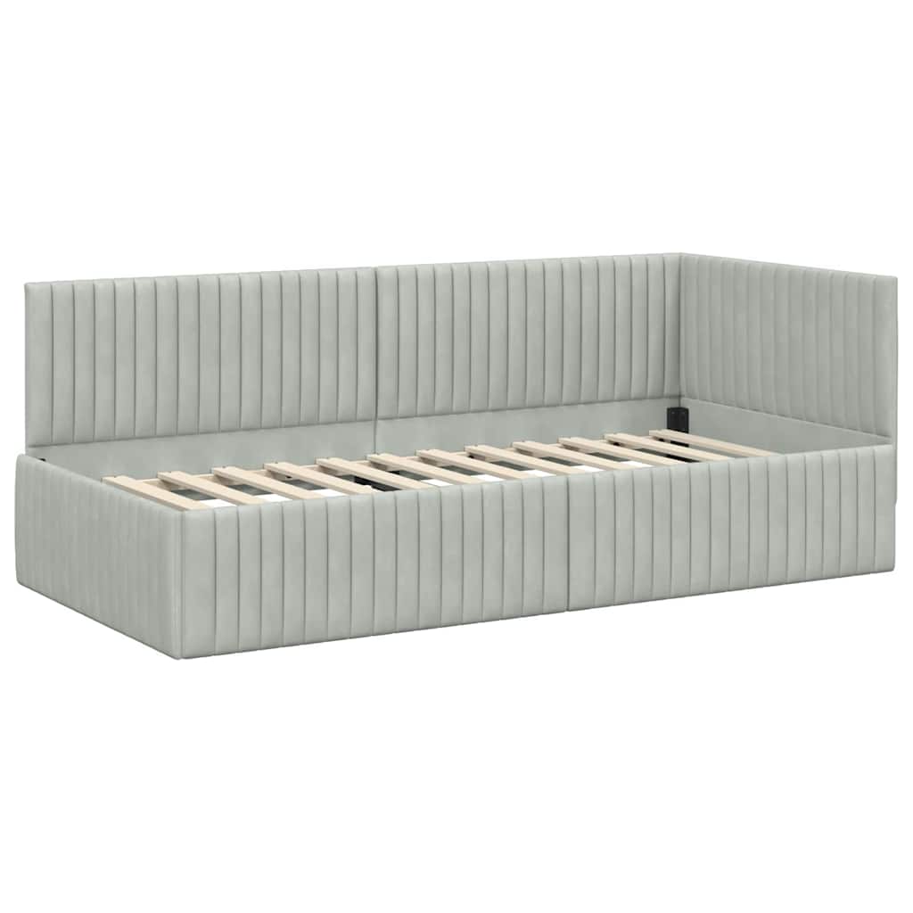 Sarokágy keret fejtámlával Világosszürke 90 cm x 190 cm Bársony