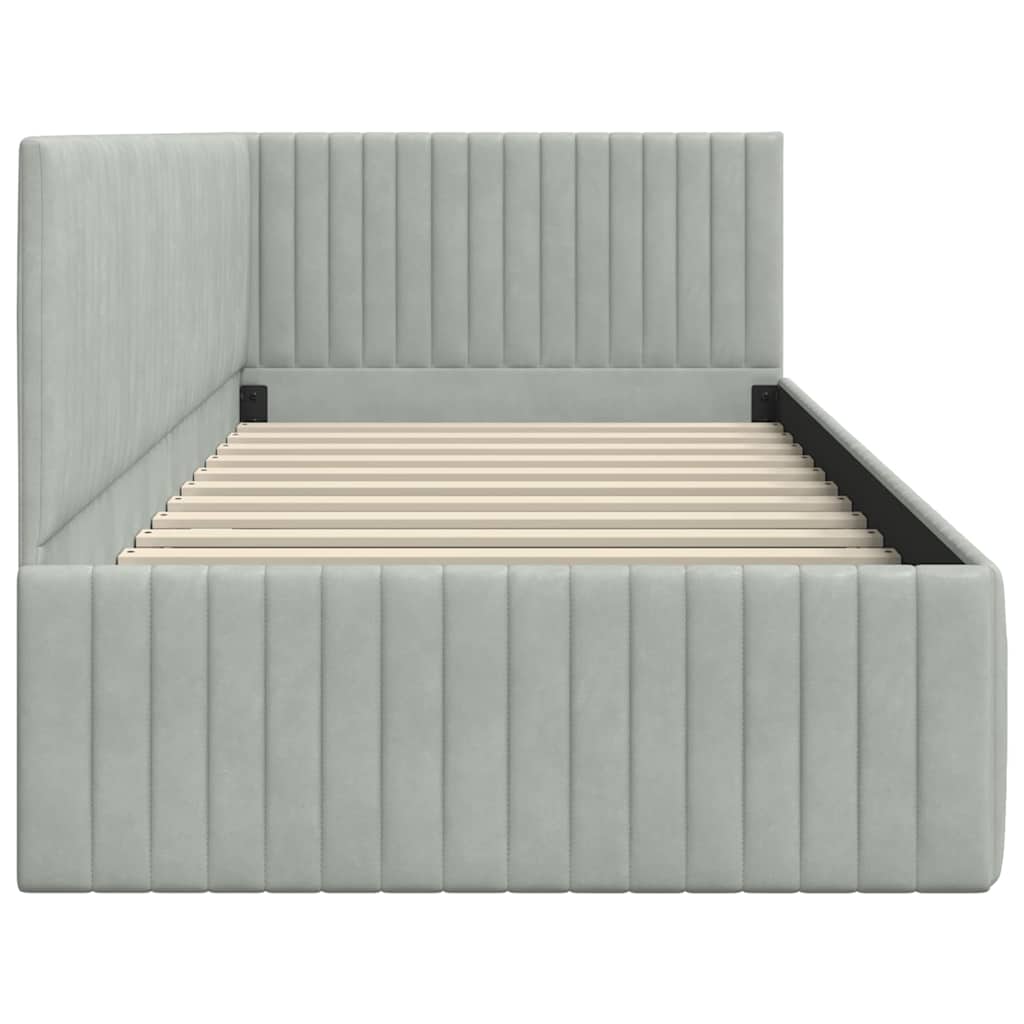 Sarokágy keret fejtámlával Világosszürke 90 cm x 190 cm Bársony