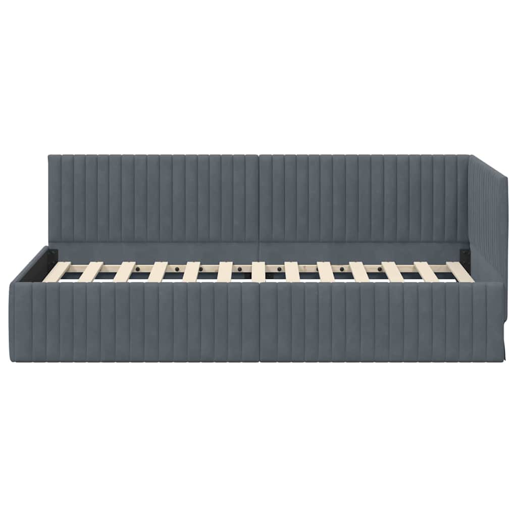 Sarokágy keret fejtámlával Sötétszürke 90 cm x 190 cm Bársony
