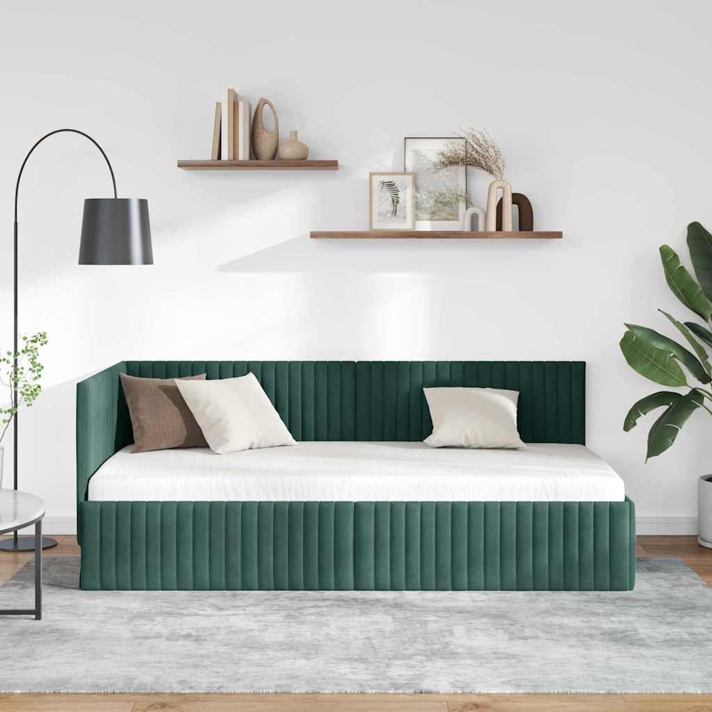 Sarokágy keret fejtámlával Sötétzöld 90 cm x 190 cm Bársony